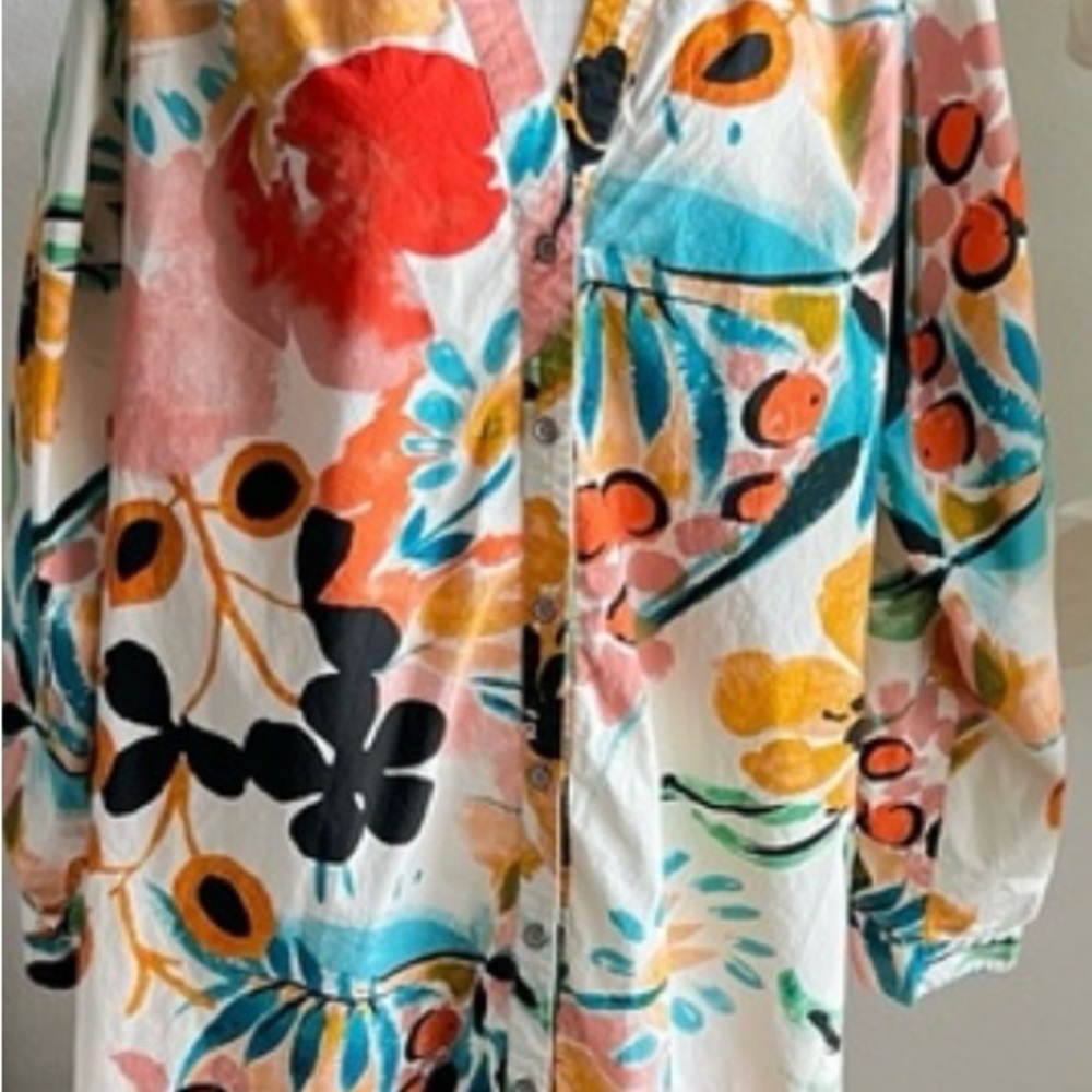 NWOT Anthropologie Vibrant Floral Long Sleeve Rilken Poplin Shirt Dress - Picture 3 of 7